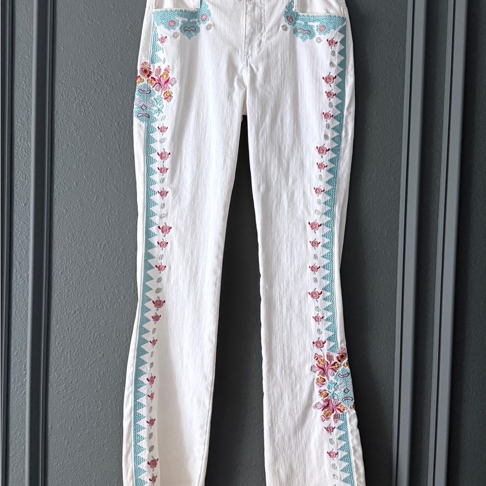 Vintage y2k Hannah Montana core multicolored Embroidered White Boot Cut Jeans